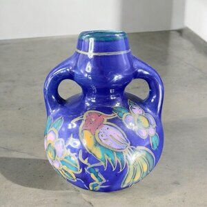 Vintage 1980s Japanese Porcelain Double Handle Vase Vessel Hand Made In Japan